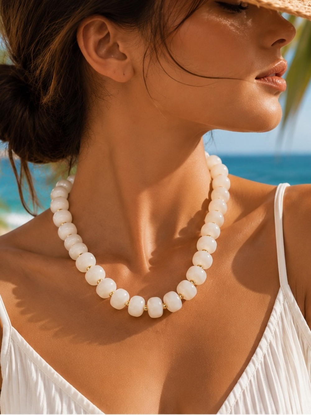 Coastal Luxe White Bead Necklace | Chunky Summer Statement Jewelry